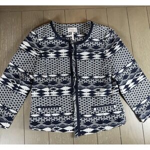 Aztec Womens Blazer Sz 8 Navy Blue White Structure Career Coastal